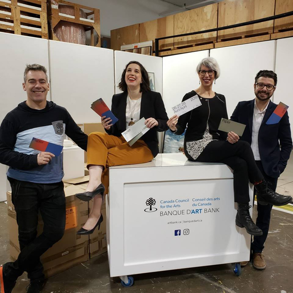 Luc, Evlyne, Lorraine, and Claudio with the Art Bank rolling display crate